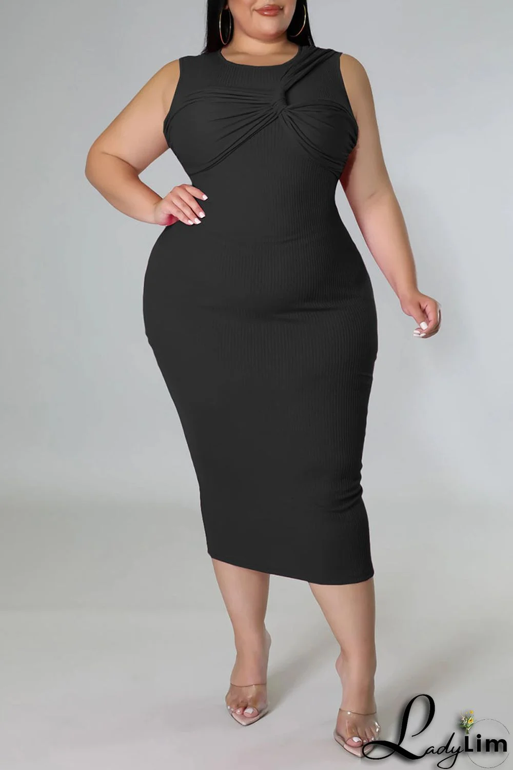 Green Casual Solid Split Joint Knotted O Neck One Step Skirt Plus Size Dresses