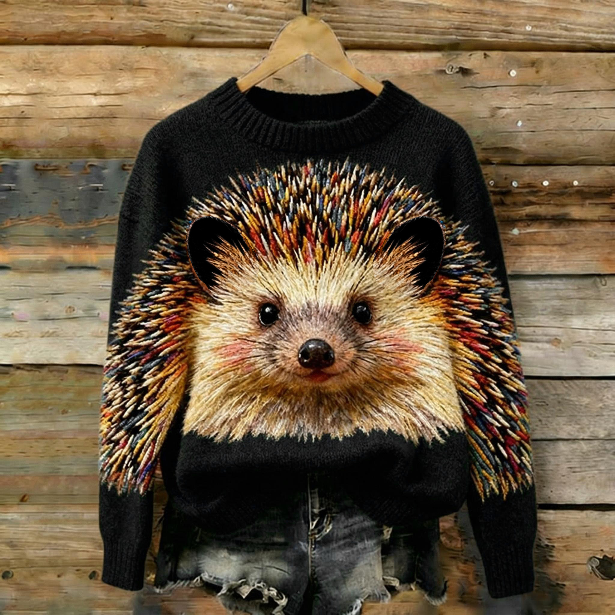 Chubby Forest Hedgehog Warm Round-neck Sweater wearshes