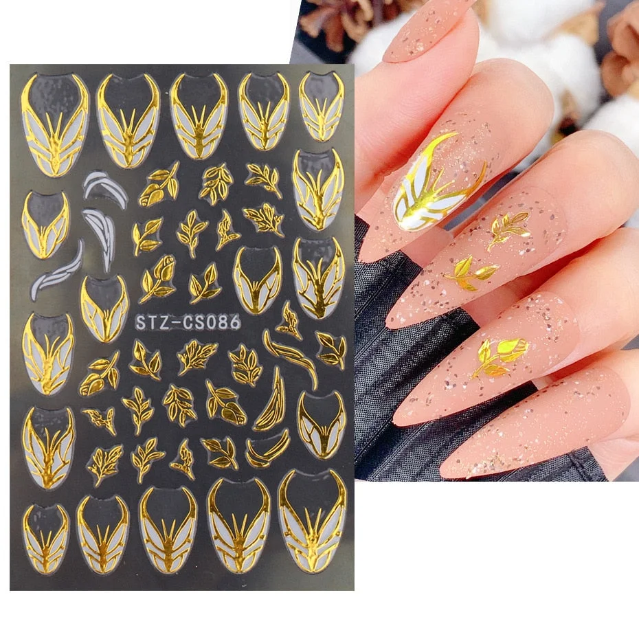 Nail Stickers Back Glue Golden White Christmas Snowflake Flame French Sticker Designs Nail Decal Decoration Beauty Salons-Nail Inspo