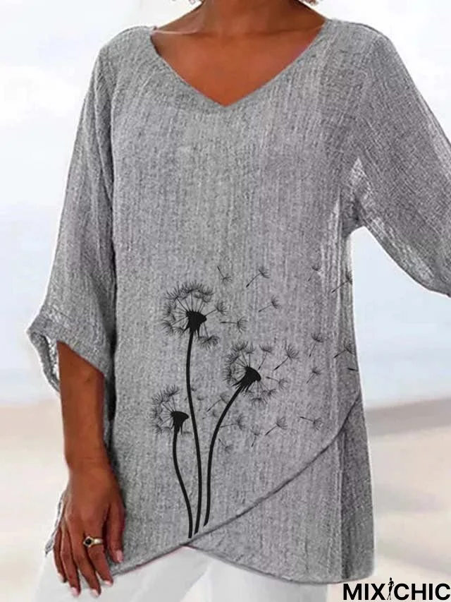 Printed Casual V Neck Tunic Top