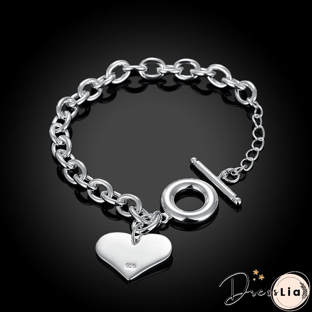 Fashion Jewelry Double Heart 925 Sterling Silver Chain Bracelets for Women