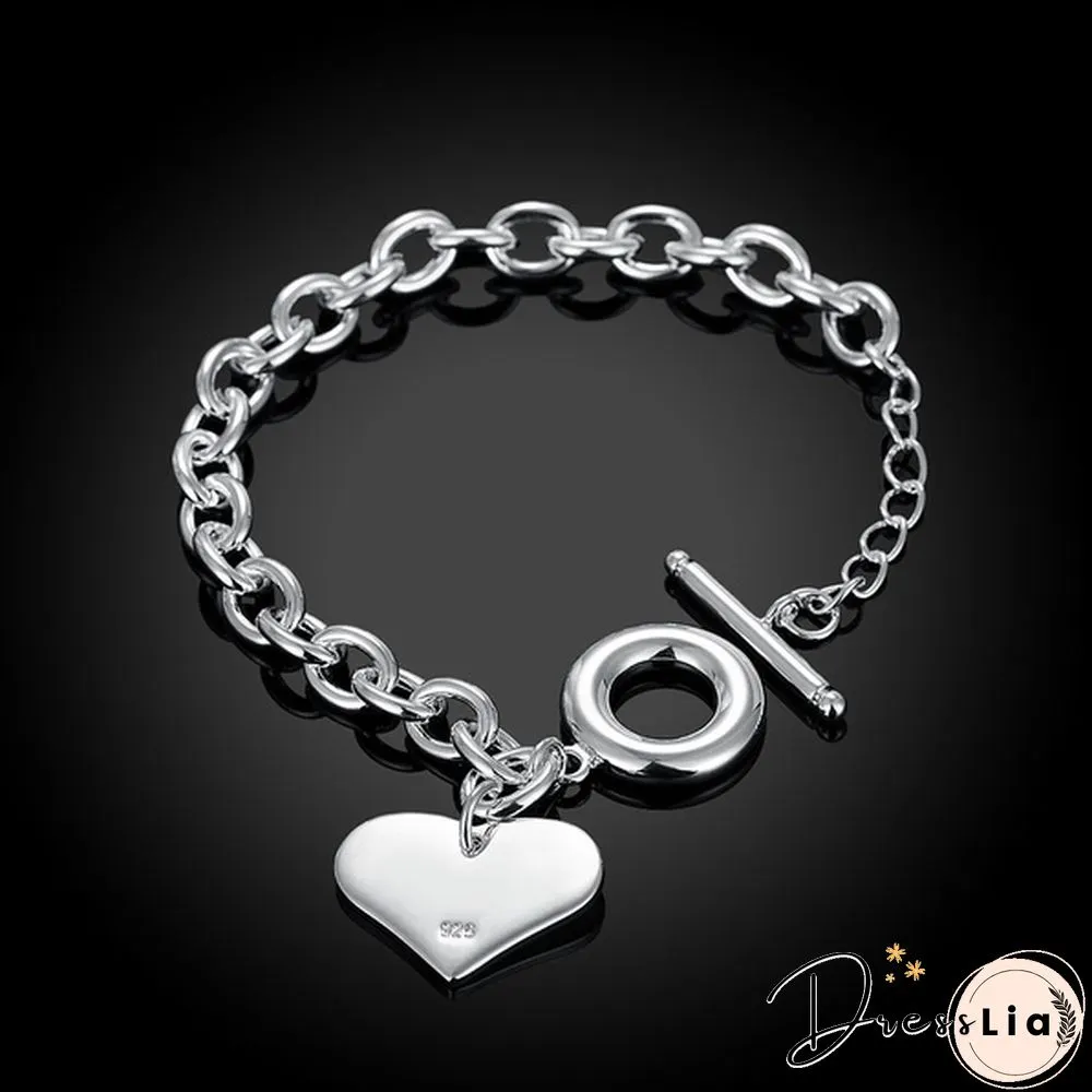 Fashion Jewelry Double Heart 925 Sterling Silver Chain Bracelets for Women