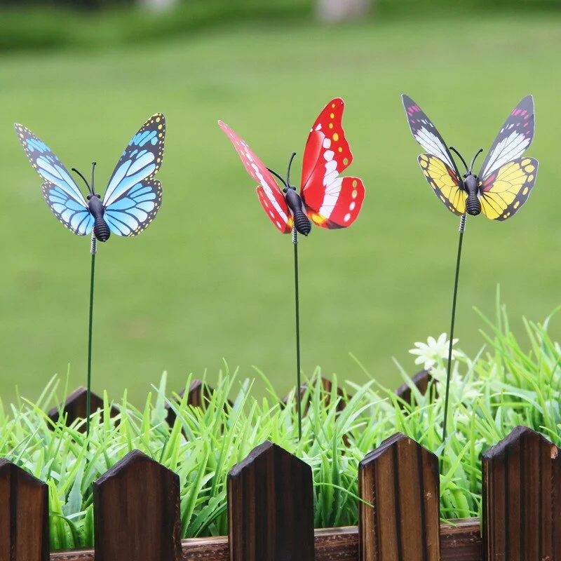 10PCS Artificial Butterfly Garden Decorations Simulation Butterfly Stakes Fake Butterefly Garden Supplies Yard Plant Lawn Decor