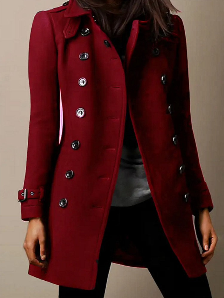 Casual Lapel Collar Double-Breasted Mid-Length Solid Coat