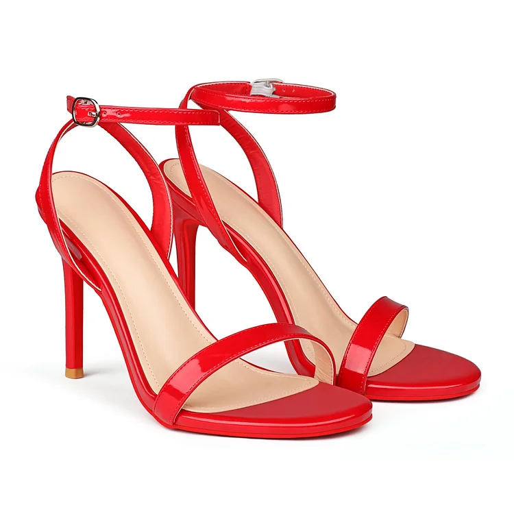 100mm/3.94 Inch Round Open Toe Ankle Strap High Heel Sandals Red Bottom Pumps Vocosi VOCOSI