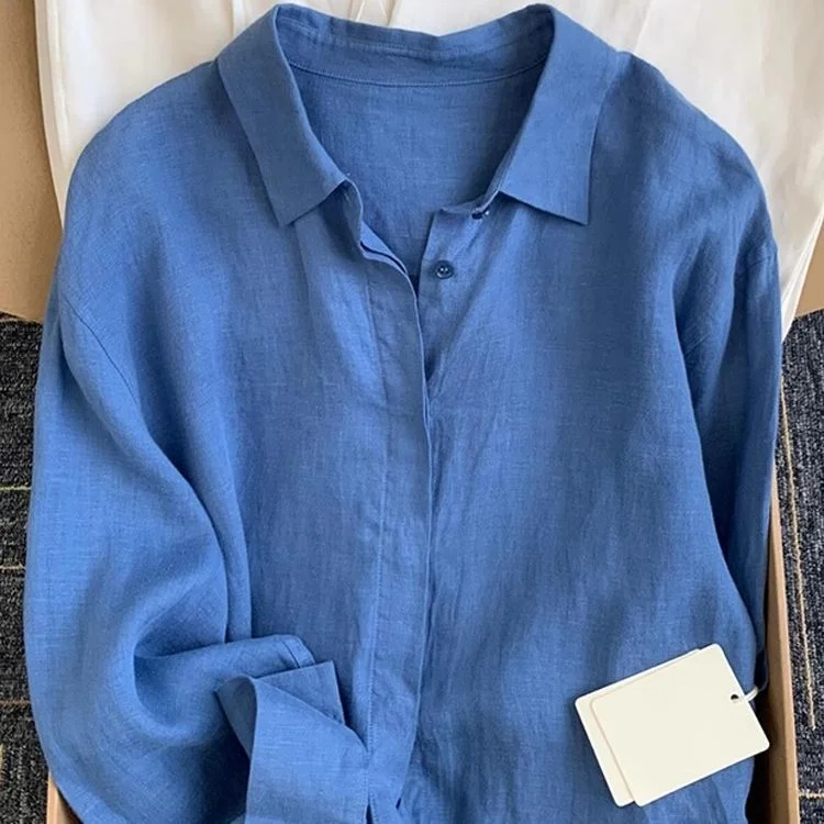 Athvotar Athvotar Linen Shirt Women's Summer Thin Old Money Liner Shirt Long Sleeve Sunscreen Cotton Top