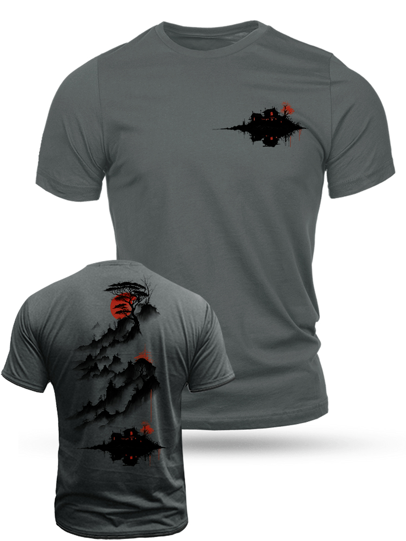 Men's Ink Landscape Print Casual Short Sleeve T-shirt