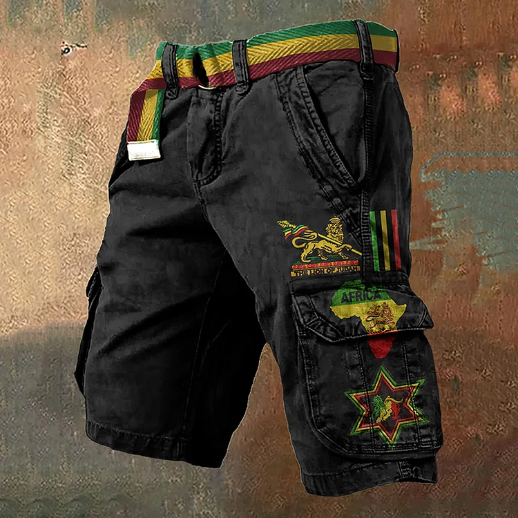 Comstylish Men's Reggae Lion Juneteenth National Glory Art Cargo Shorts