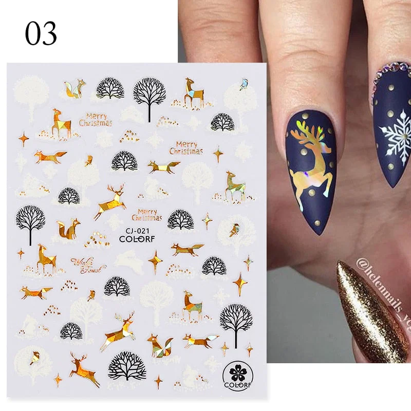 Winter Xmas 3D Nail Sticker Christmas Elk Santa Snowflake Rabbit Cartoon Slider Design Polish Nails Decals Nail Art DIY Decor-Nail Inspo