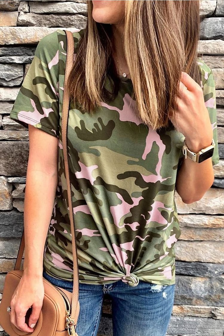 O Neck Camouflage Printed T-shirt