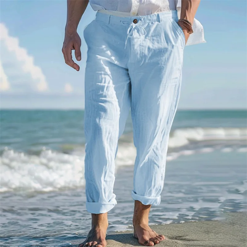  Men's Casual Beach Trousers with Adjustable Drawstring Waist