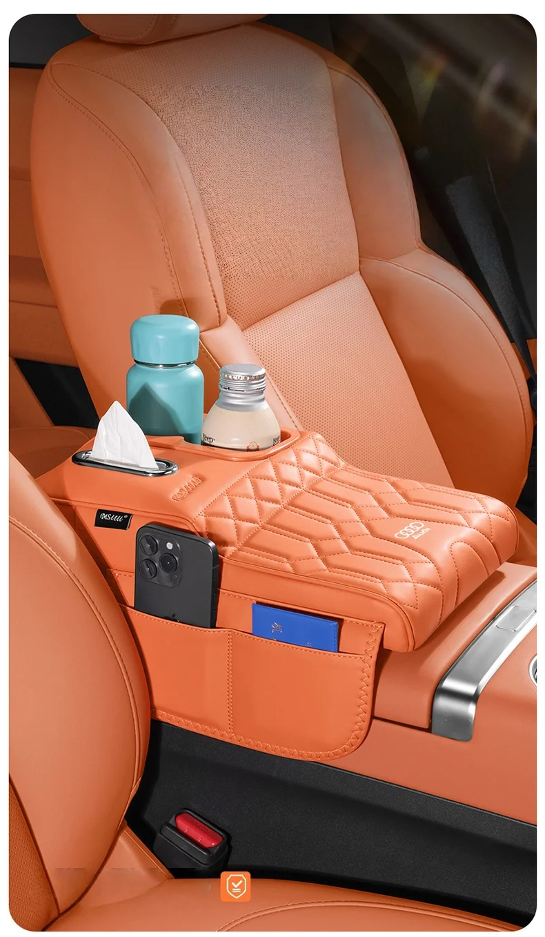 Multifunctional car armrest box with cup holder tissue box