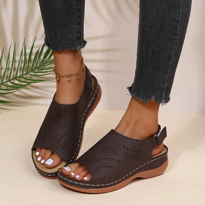 2022 Summer Women Platform Rome Sandals PU Leather Wedges Beach Sandalias Woman Open Toe Solid Casual Shoes Plus Size 43
