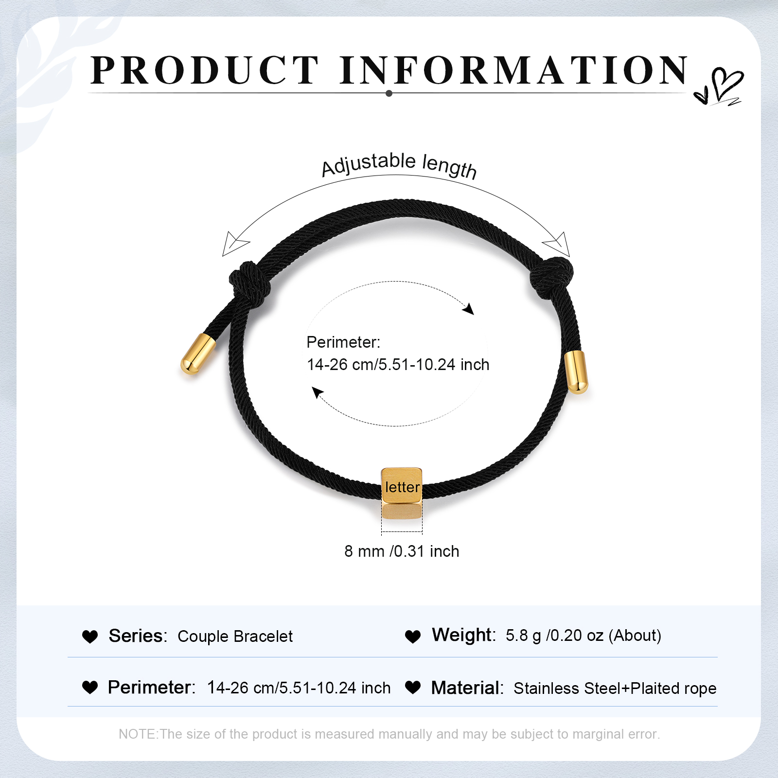 Black Couple's Bracelet Custom Letter Engraved Beads Stainless Steel Bracelet Personalised Gift for Him/Her-Jessemade AU