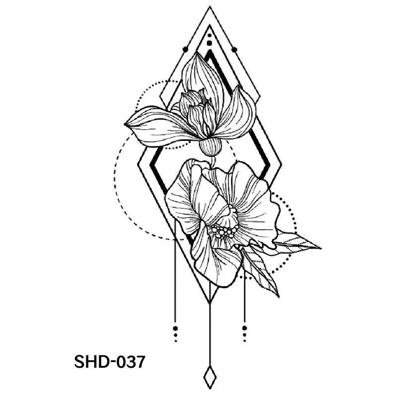 Waterproof Temporary Tattoo Black Sketchs Flowers Animal Tattoo Stickers Flash Fake Body Tattoos for Women tatuajes temporales