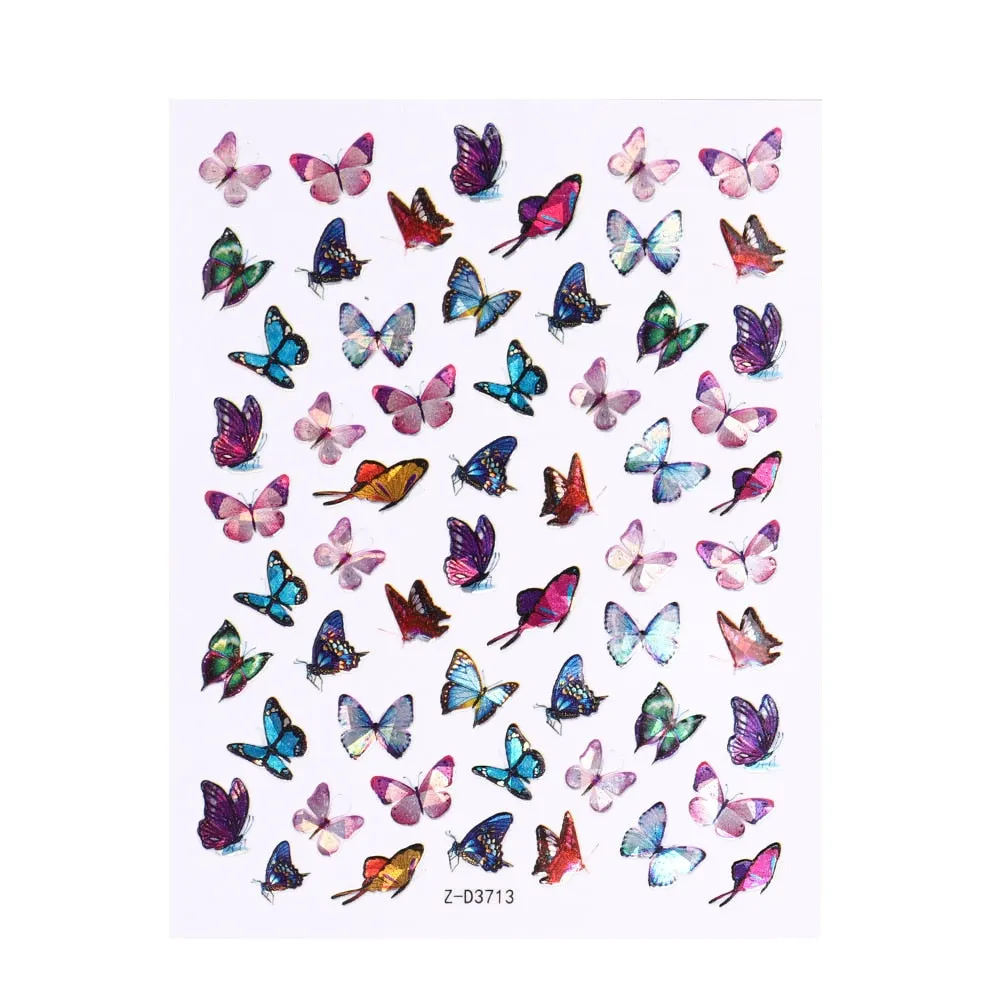 3D Holographics Colourful Butterfly Nail Art Stickers Various Pattern UV Gel Nail Art Decoration Design for Nail DIY Design-Nail Inspo