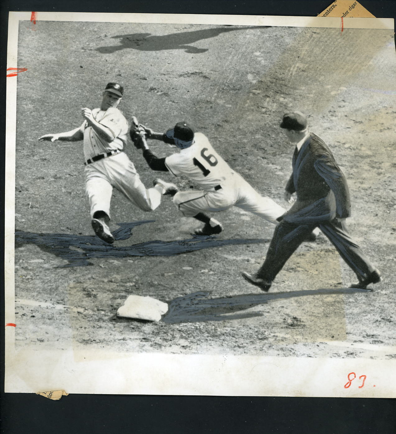 Vic Wertz & Hank Thompson 1954 World Series Press Wire Photo Poster painting Indians Giants