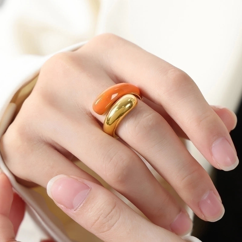 Elegant Vintage Style Color Block Titanium Steel 18K Gold Plated Enamel Plating Rings