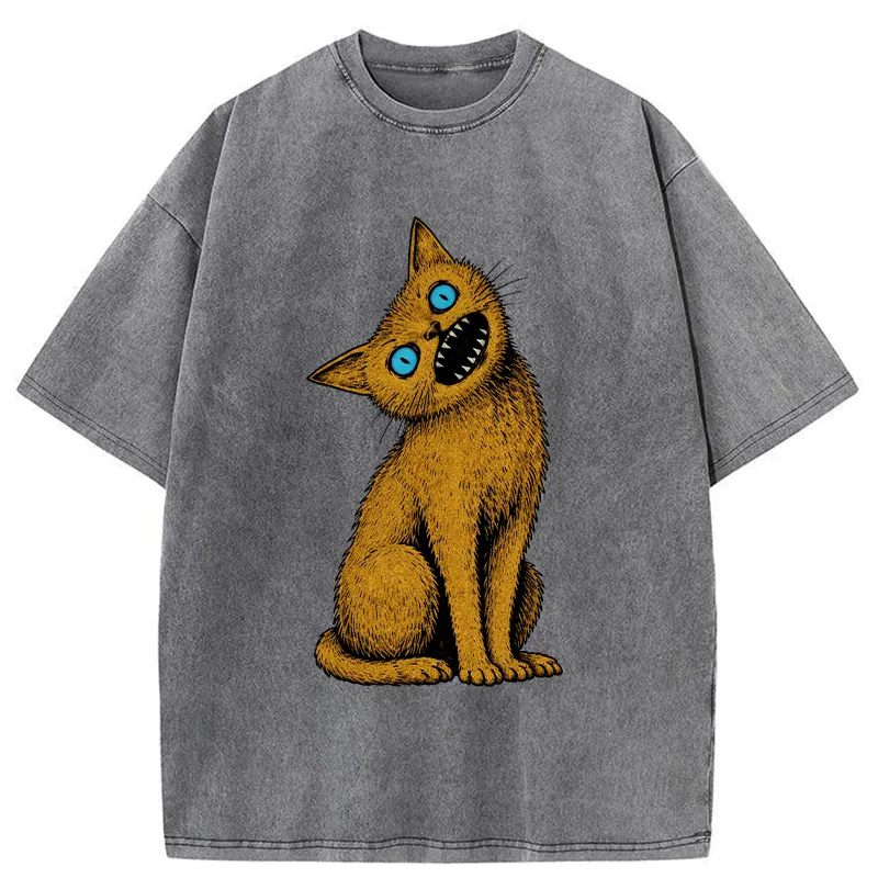 Horror Cat Japanese Washed T-shirt artswardrobe