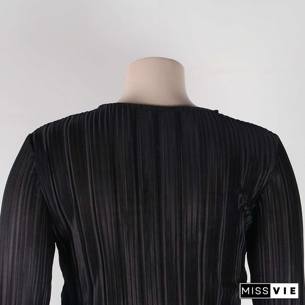 Pleated Loose Blouse Crop Top Wide Leg Pants Outfits