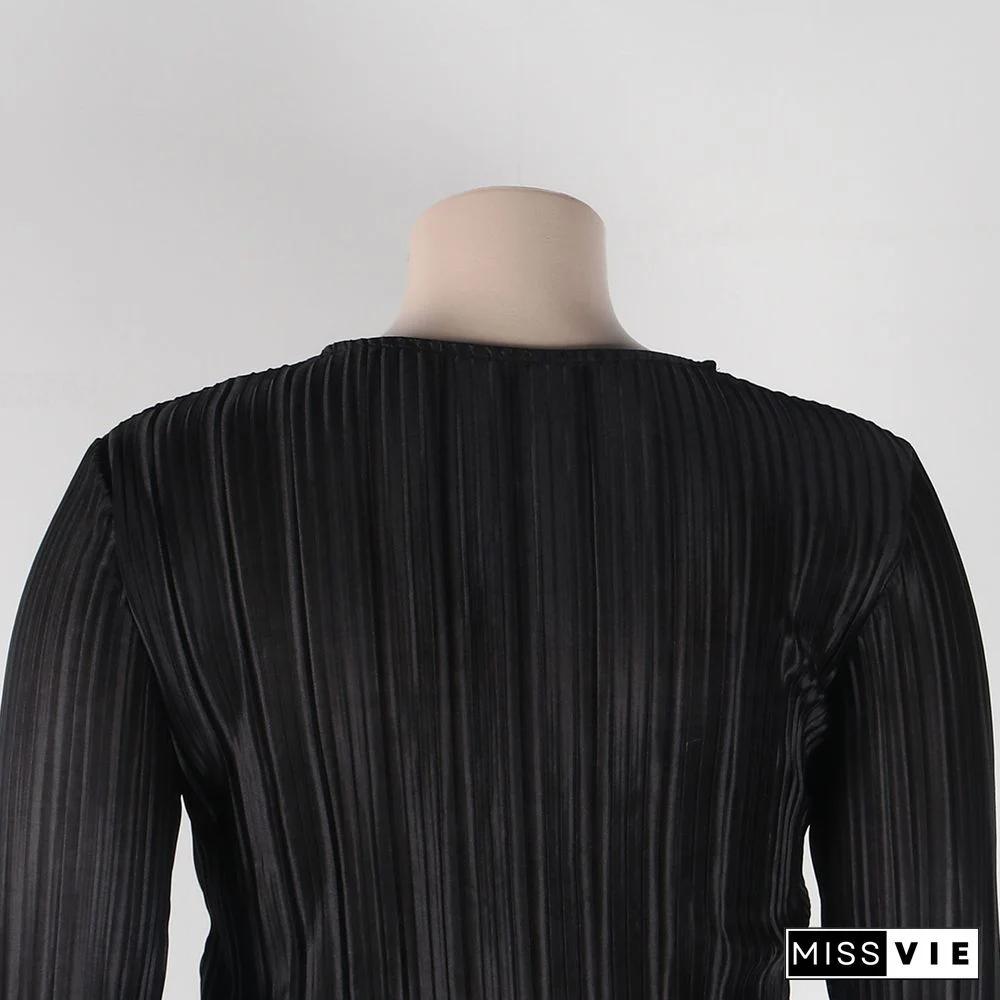 Pleated Loose Blouse Crop Top Wide Leg Pants Outfits