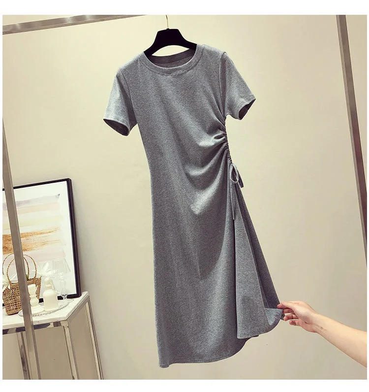 Uveng Uveng Green Dress 2024 Summer New Ins Waist Show Thin Rope Foreign Korean Version Student T-Shirt Skirt Female