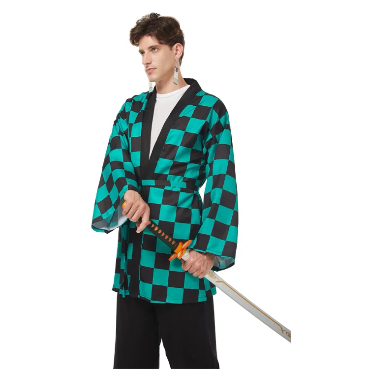 Demon Slayer Kamado Tanjirou Cosplay Costumes Halloween Carnival Suit with Earrings