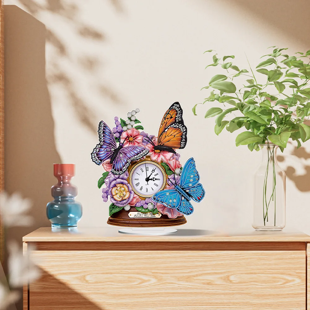 DIY Flower Butterfly Special Shape Acrylic Diamond Painting Clock Art Craft