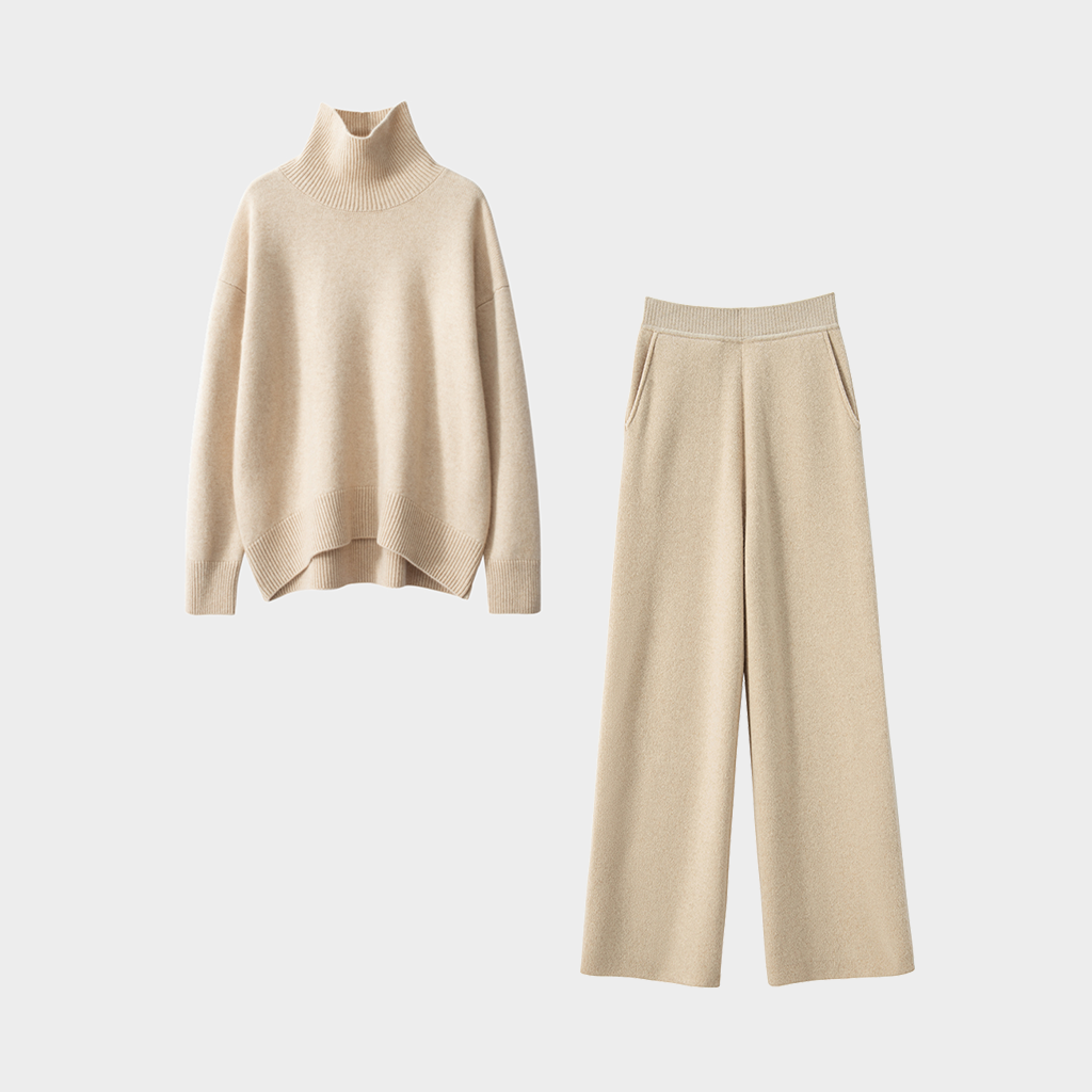 Women's Modern Minimalist Oatmeal Cashmere Sweater and Pants Set | Luxurious Pure Cashmere REAL SILK LIFE