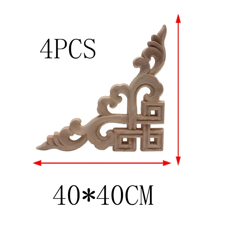 4PCS Unpainted Wooden Mouldings Decal European Wood Appliques for Furniture Cabinet New Flower Wood Carving Decorative Figurine