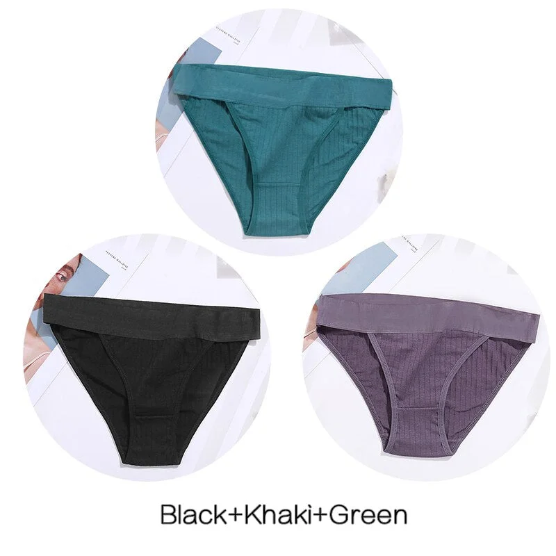 FINETOO 3Pcs/set Panties Women Cotton Underwear Female Sexy Lingerie Ladies Casual Brief Women Striped Underpants Intimates M-XL