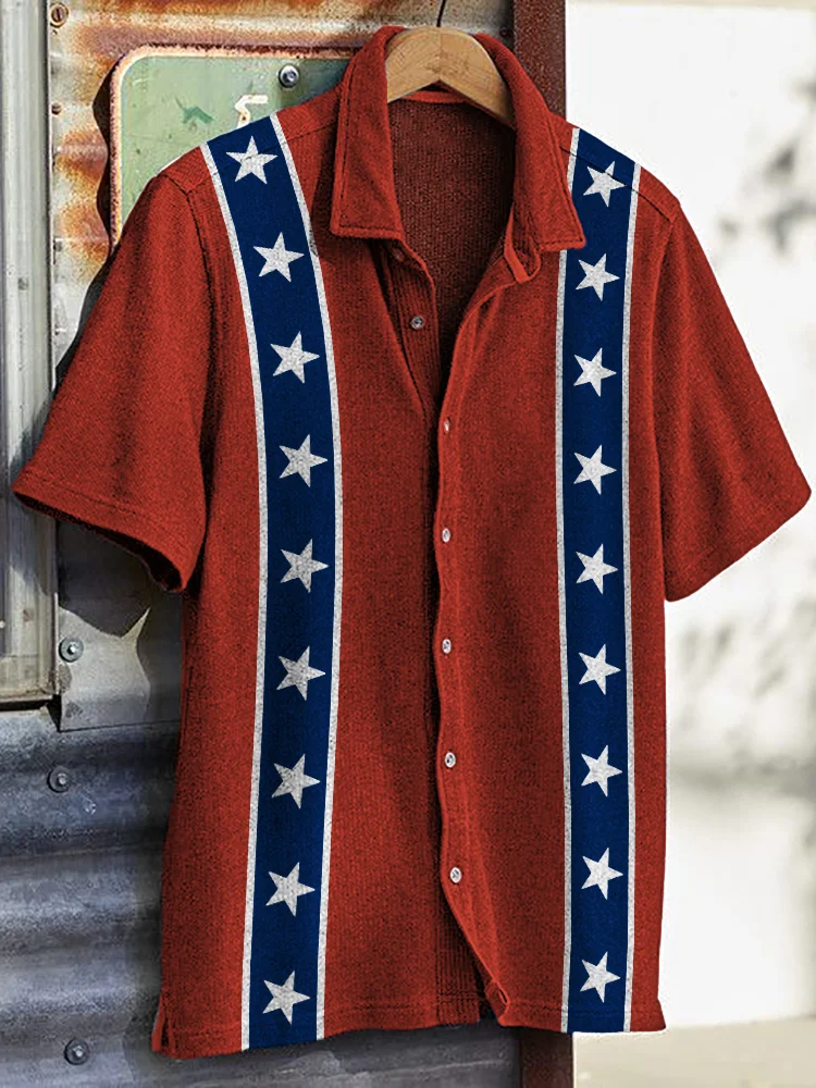 Men's Southern Rebel Flag Inspired Stripe Short Sleeve Shirt