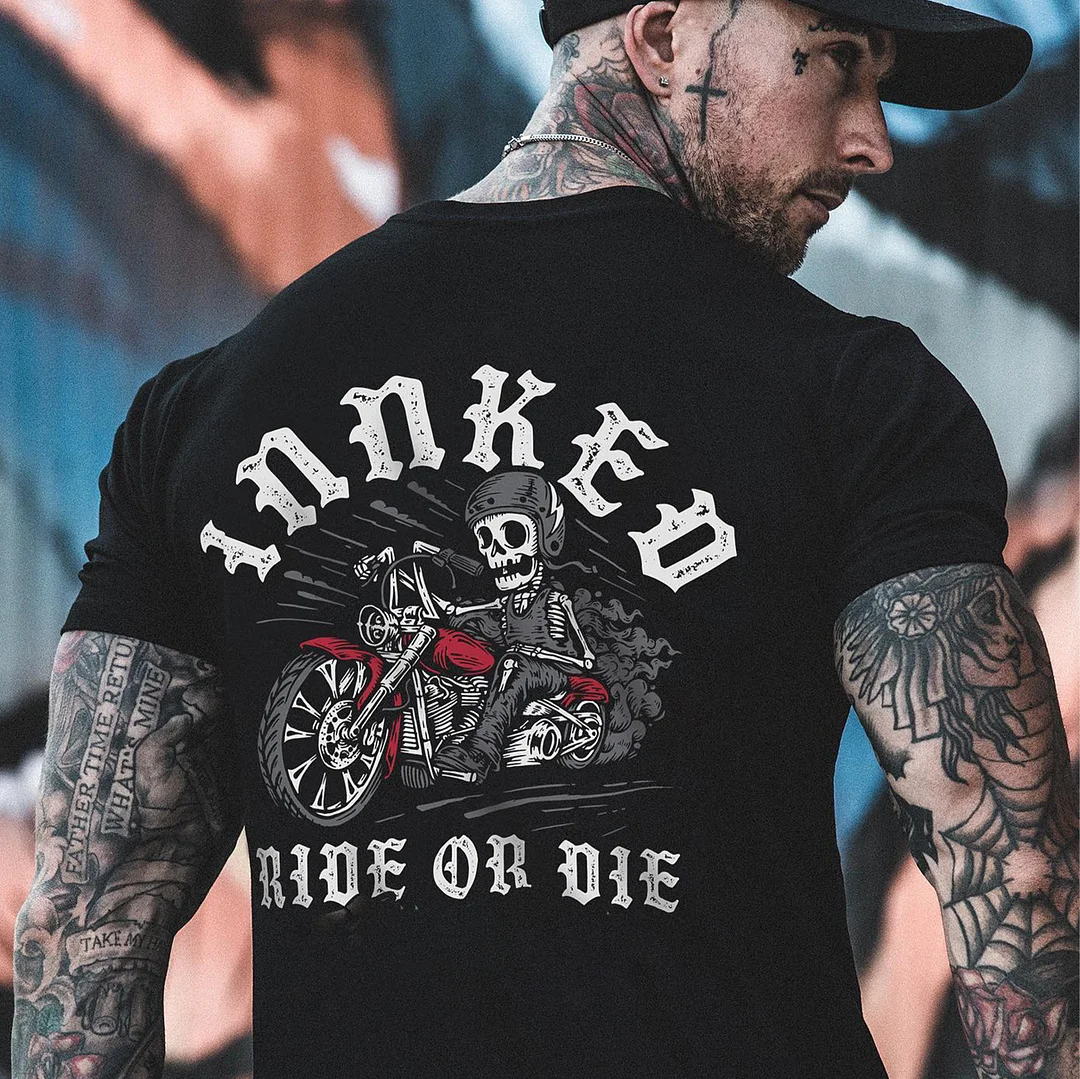 INNKED RIDE OR DIE Skeleton Black Print T-Shirt