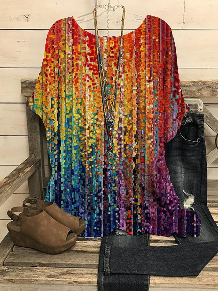 Contrasting Color Casual Style Round Neck Top