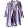 Women's Wrinkled Fabric Casual Long Sleeve Shirt High Waist Drawstring Shorts Two-piece Set