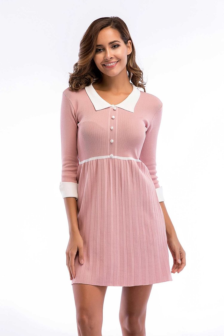 Pink Cuffed Sleeve Layered Hem Knit Dress - Shop Trendy Women's Clothing | LoverChic
