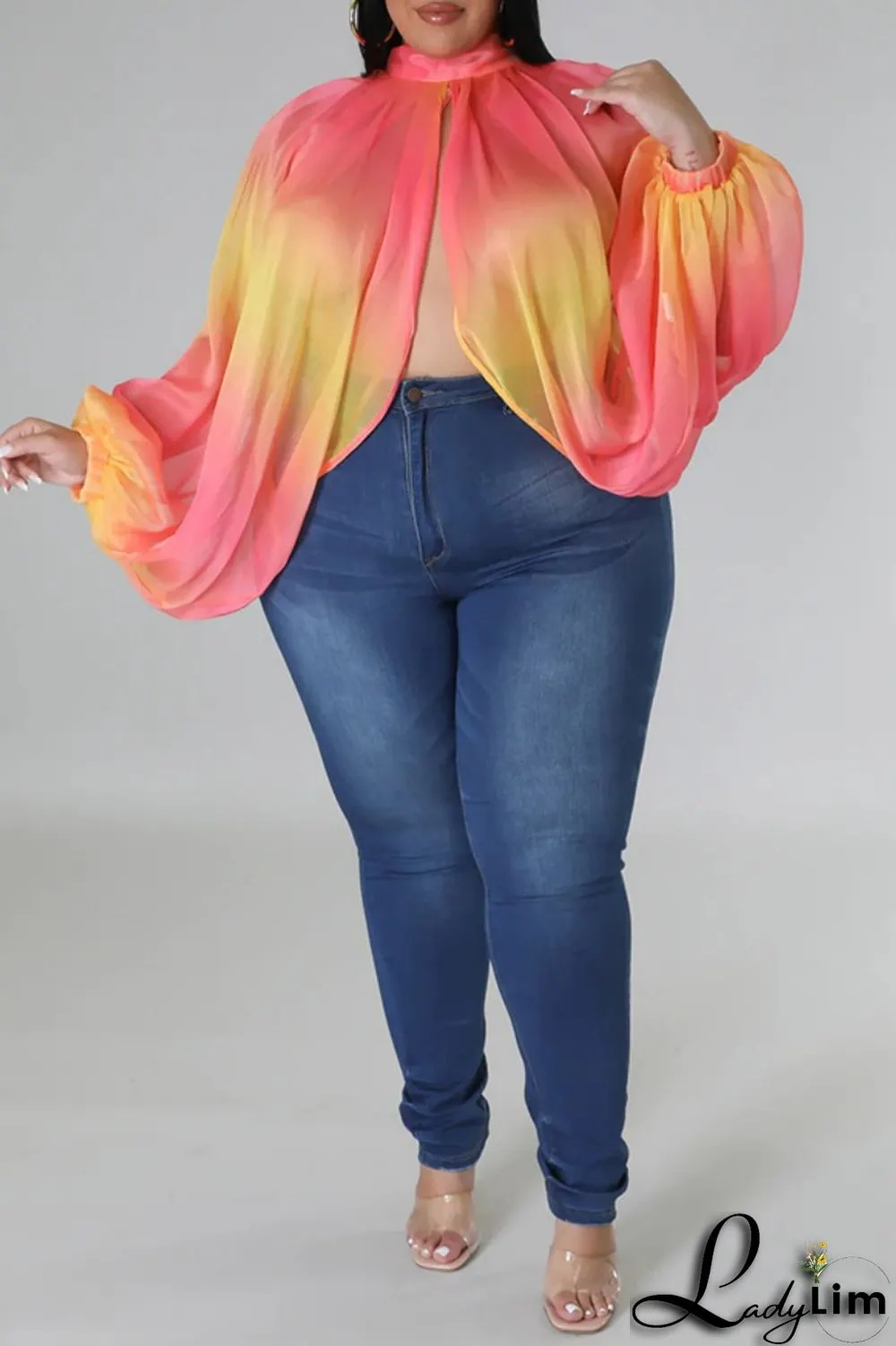 Pink Casual Print Patchwork Turtleneck Plus Size Tops