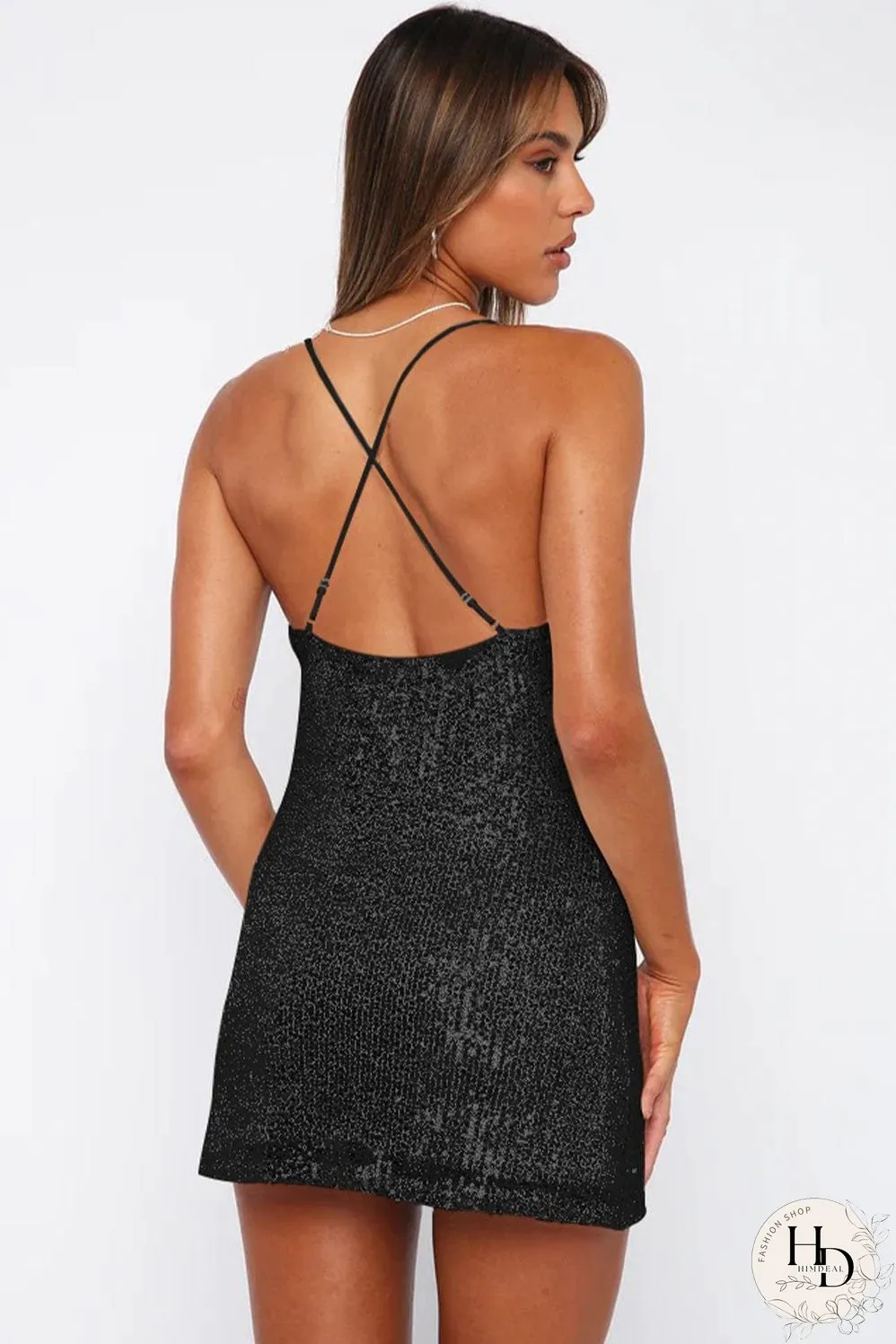 Cowl Neck Contrast Sequin Sleeveless Mini Dress