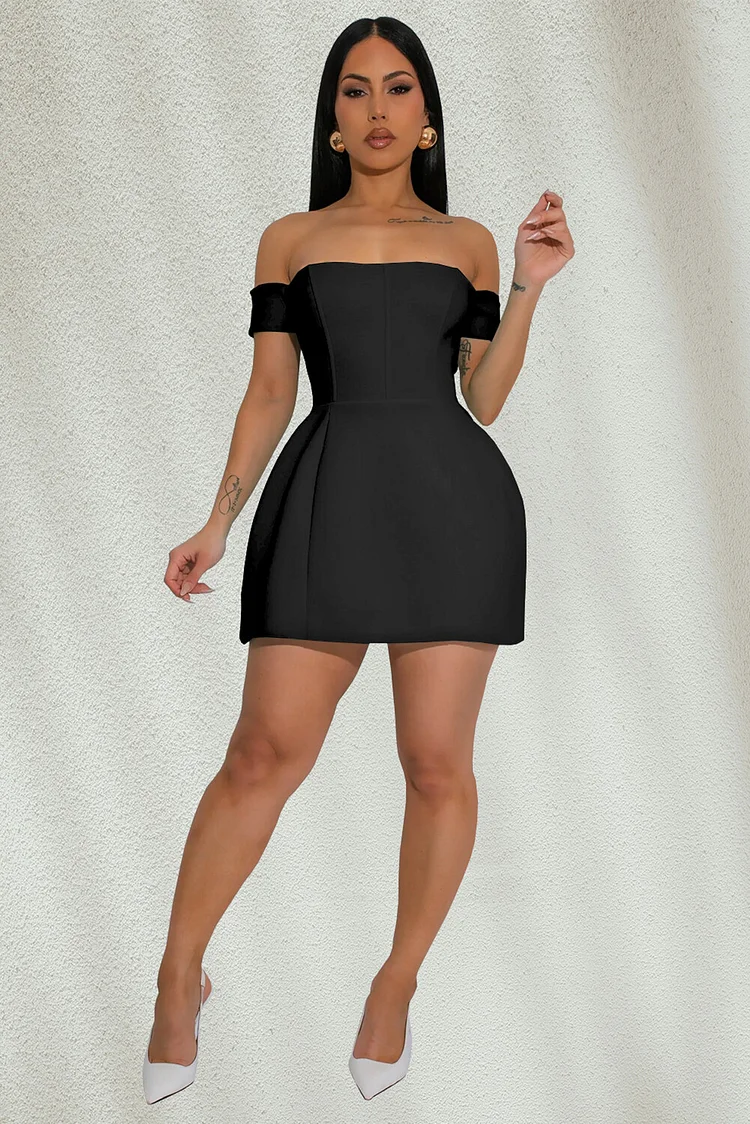 Strapless Draped Sleeve Solid Color A-Line Cocktail Party Mini Dresses-Red