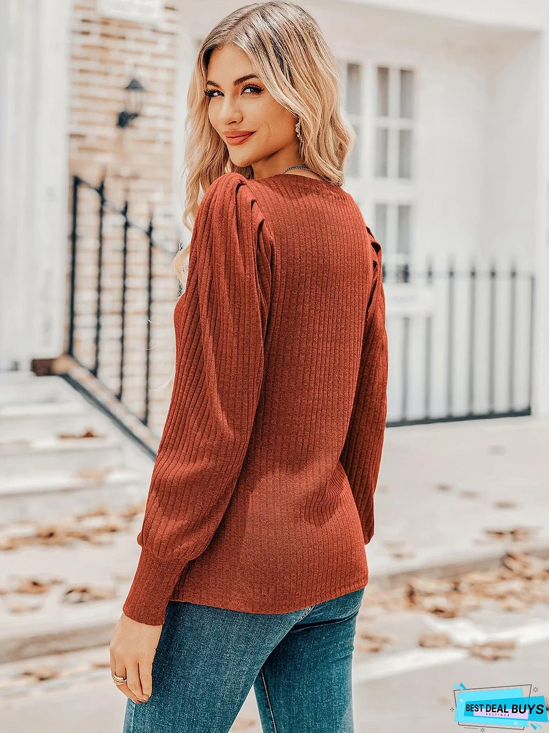 Ruched V-Neck Long Sleeve Top