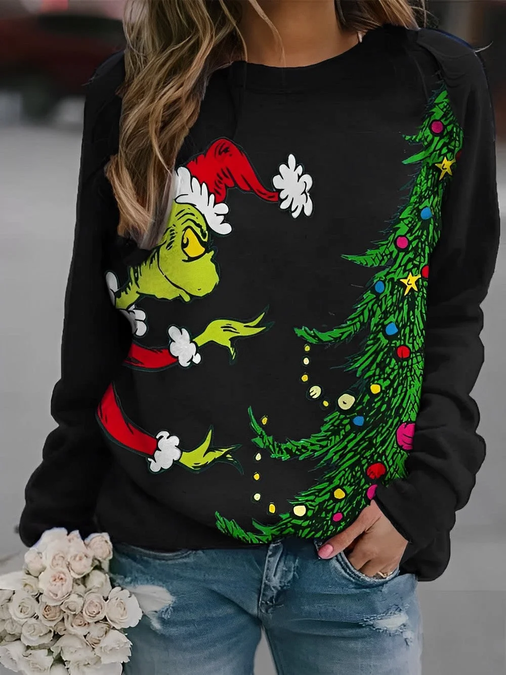 Christmas Print Long Sleeve Sweatshirt