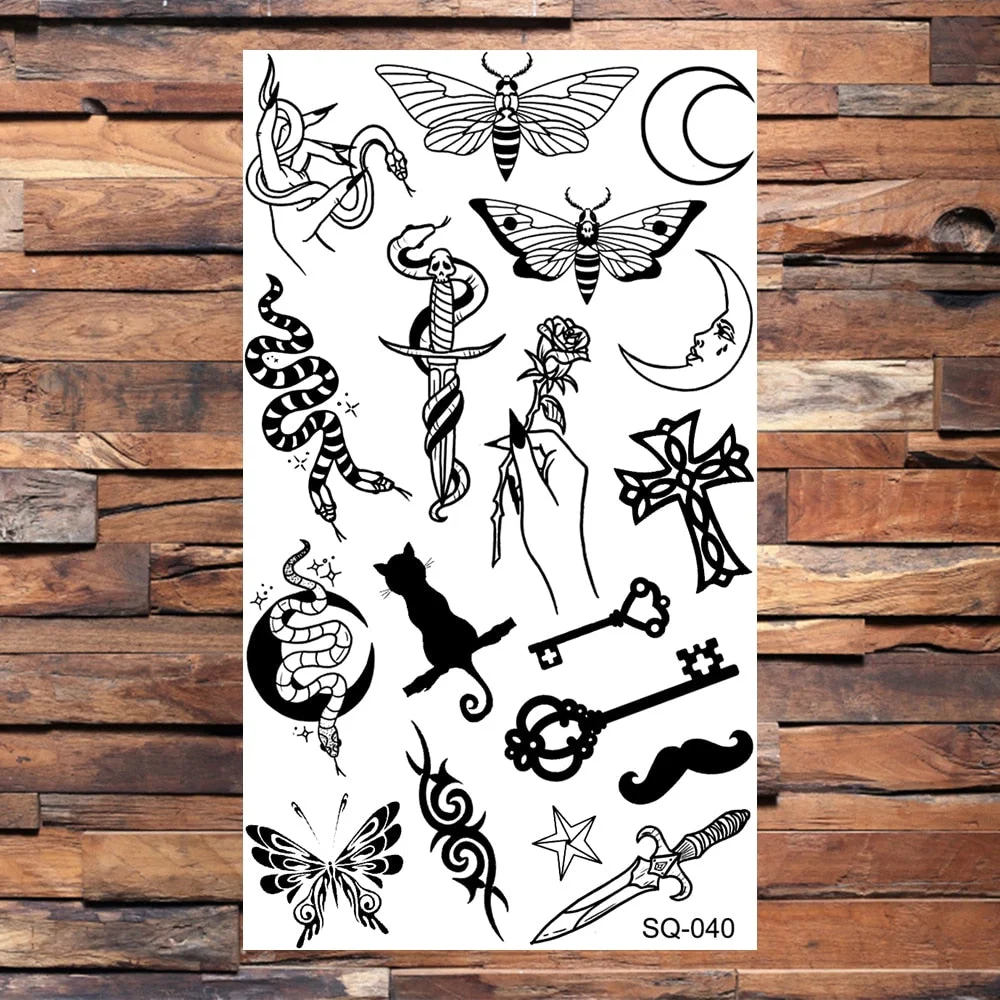 Black Butterfly Temporary Tattoos For Women Girls Realistic Eye Halloween Crown Fake Tattoo Sticker Sexy Body Arm Tatoos DIY