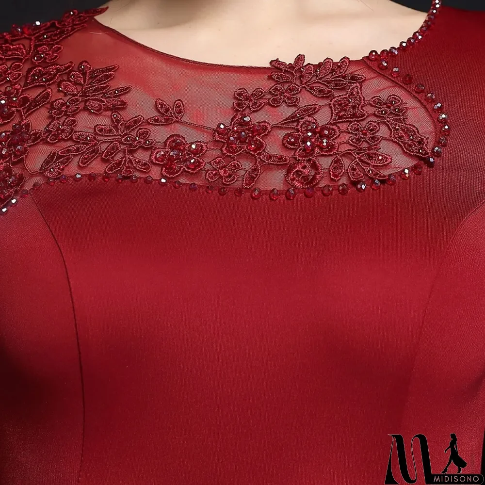 MidiSono - Summer Red Half Sleeve Mermaid Evening Dress