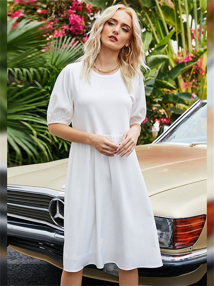 Dress summer new fashion simple wind temperament in the long paragraph loose short-sleeved outer wear summer skirt female -vasmok