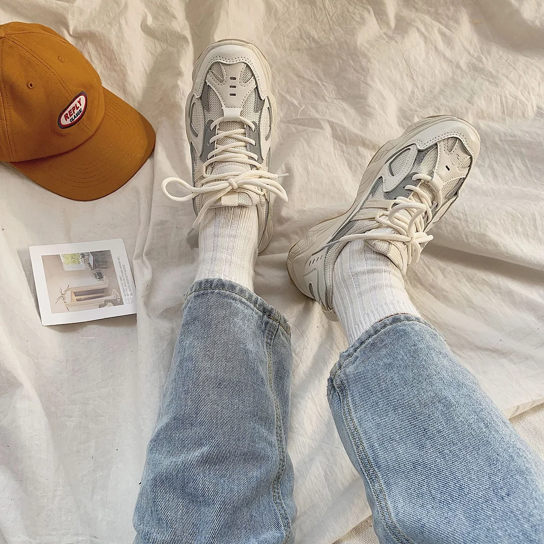 Women Sneakers Fashion Mesh Chunky Sneakers Casual Shoes Autumn Reflective Comfortable Thick Sole White Dad Flats Platform Shoes