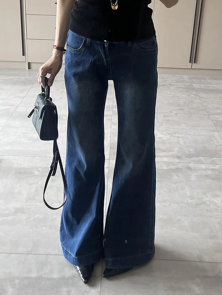Classic Blue Flare Jeans for Women Low Rise and Flowy