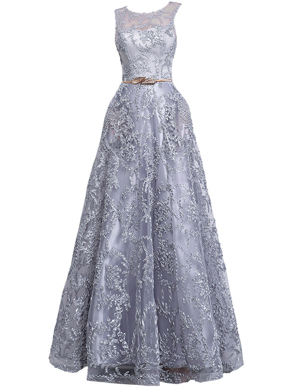 Elegant Sleeveless High-rise Crew Neck See Through Maxi Dress