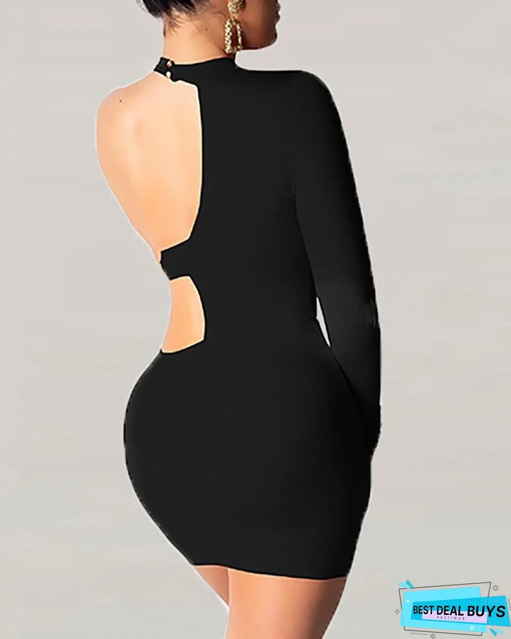 Solid One Shoulder Cut Out Bodycon Dress Black Dresses
