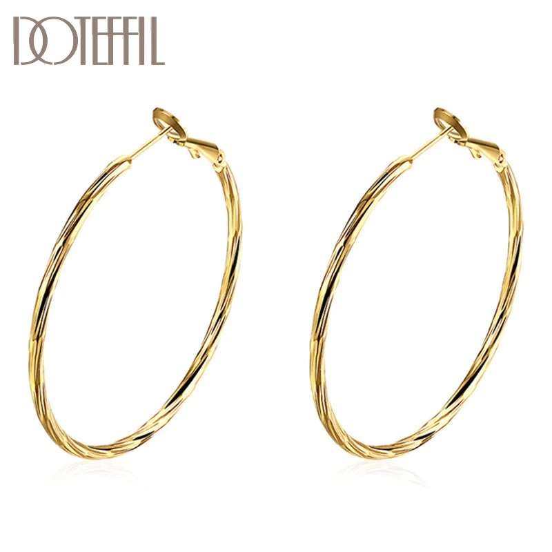 DOTEFFIL 925 Sterling Silver/18K Gold/Rose Gold Big Circle Hoop Earrings Charm Women Jewelry