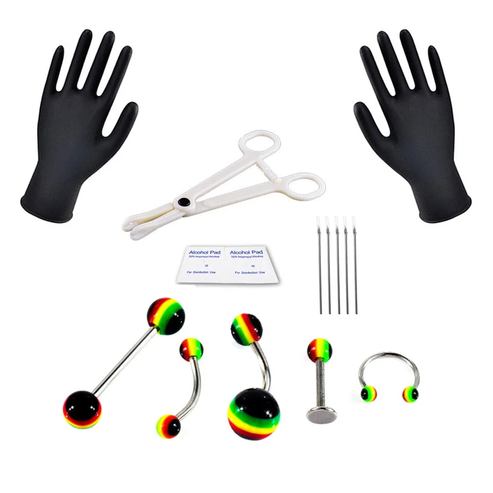 Body Piercing Kit With Needle Pack Nose Septum Belly Button Piercing Tool Kit Ear Tragus Nipple Eyebrow Labret Pircing Set Clamp